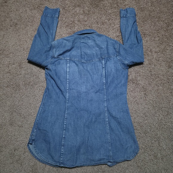 J Crew Jeans Denim Shirt Womens 4 Blue Western Pearl Snap Long Sleeve Chambray - Picture 5 of 8